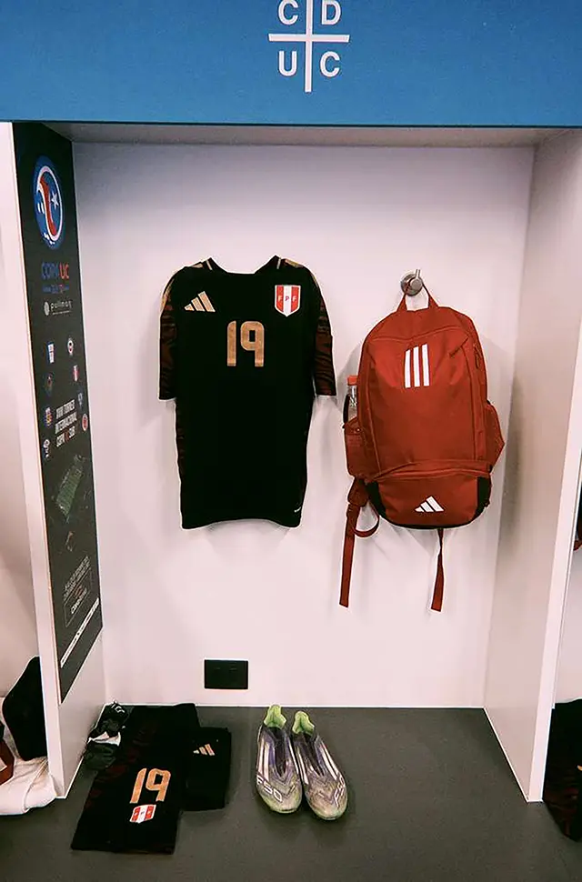 Jose Segura Peruvian National U17 Team call-up to compete in the Copa UC, locker room picture of uniform and gear
